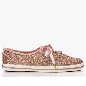 KATE SPADE X KEDS Pink Glitter Champion Women's Bridal Sneakers with Ribbon